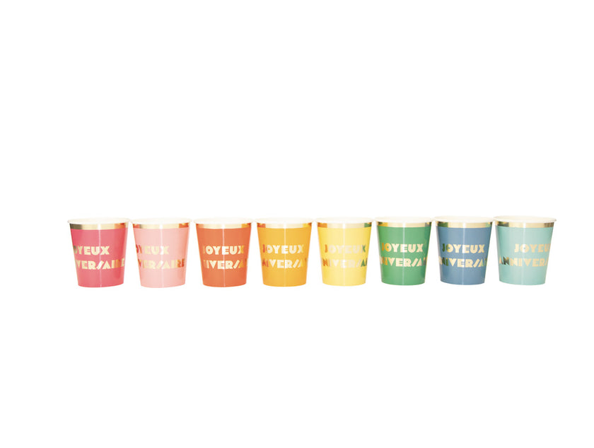 GOBELETS 200ML MULTI JOYEUX ANNIVERSAIRE X 8