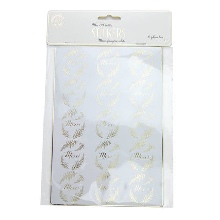 STICKERS MERCI BLANCS ET OR X 30PCS