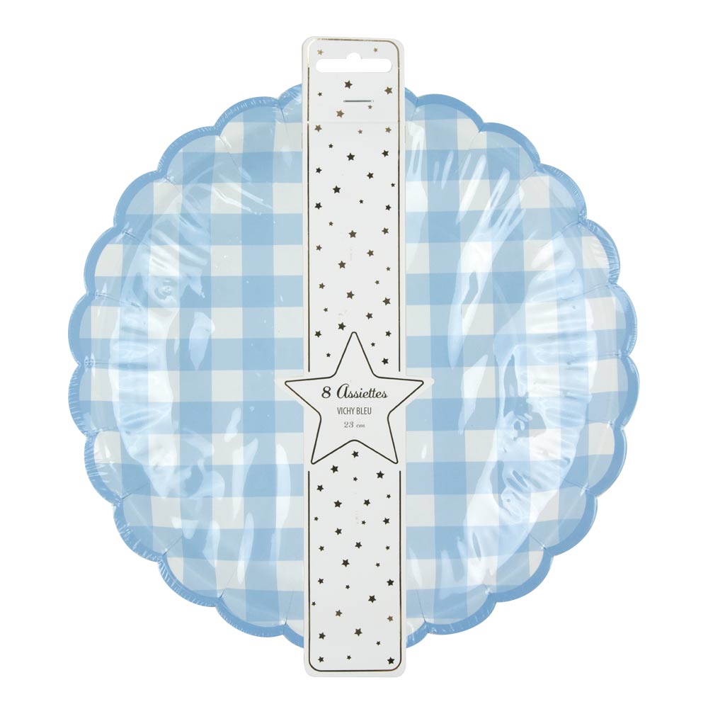 ASSIETTES FESTONNEES VICHY BLEU 23CM X 8