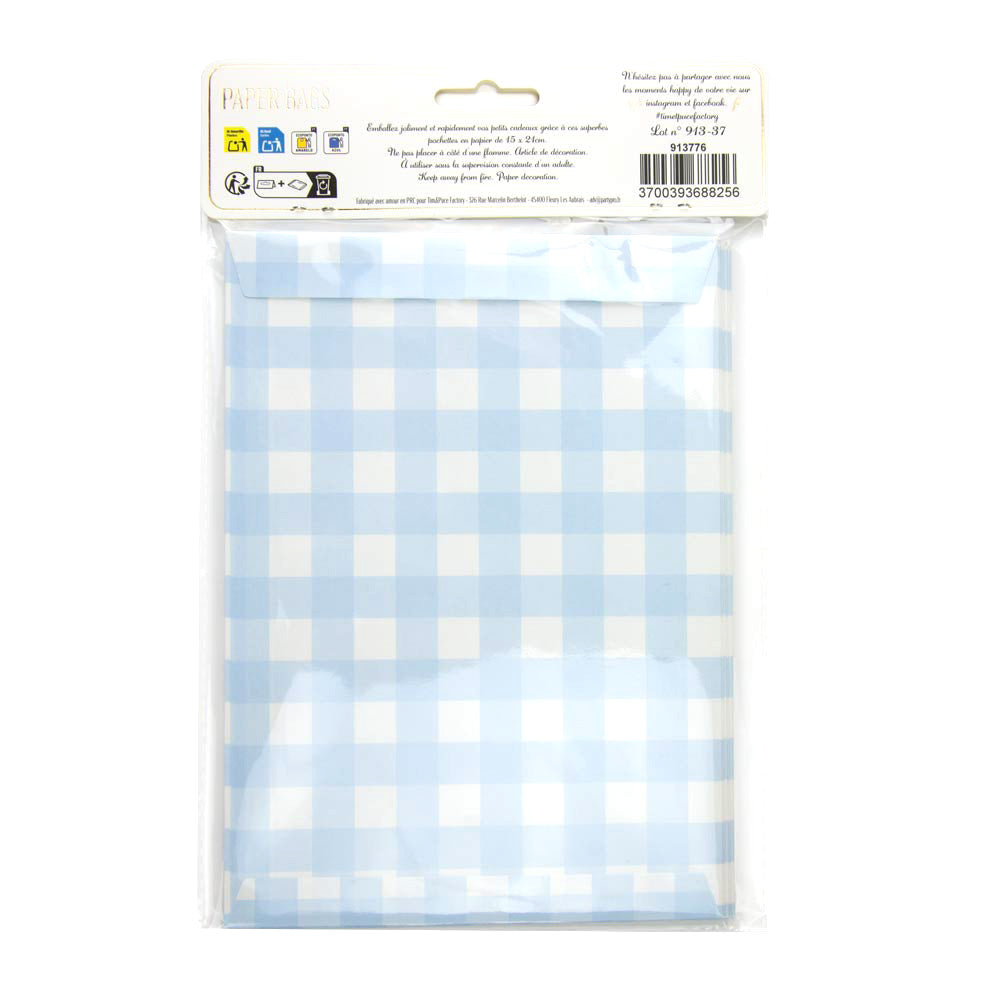 POCHETTES PAPIER VICHY BLEU X 8PCS