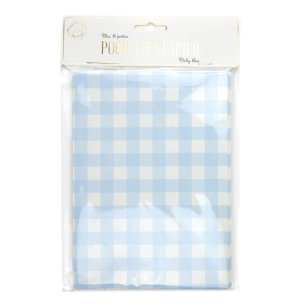 POCHETTES PAPIER VICHY BLEU X 8PCS