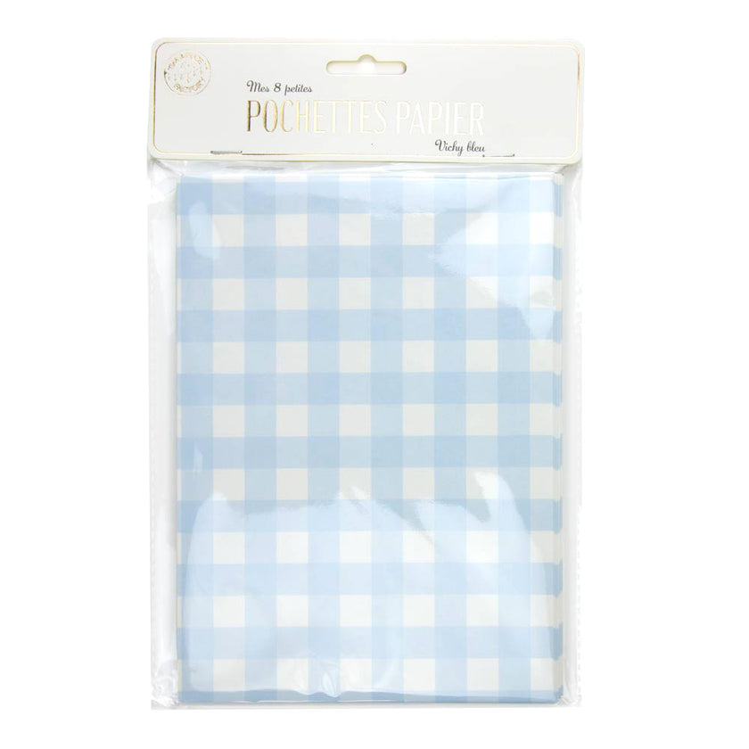 POCHETTES PAPIER VICHY BLEU X 8PCS