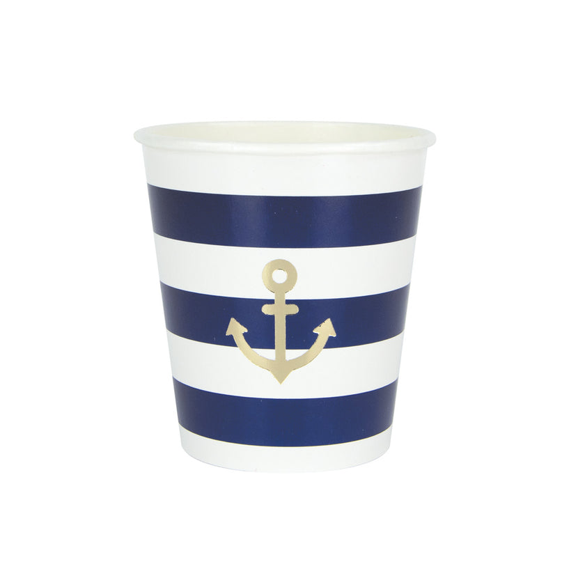 GOBELETS FESTONNES 200ML MARINIERE ET OR X 8