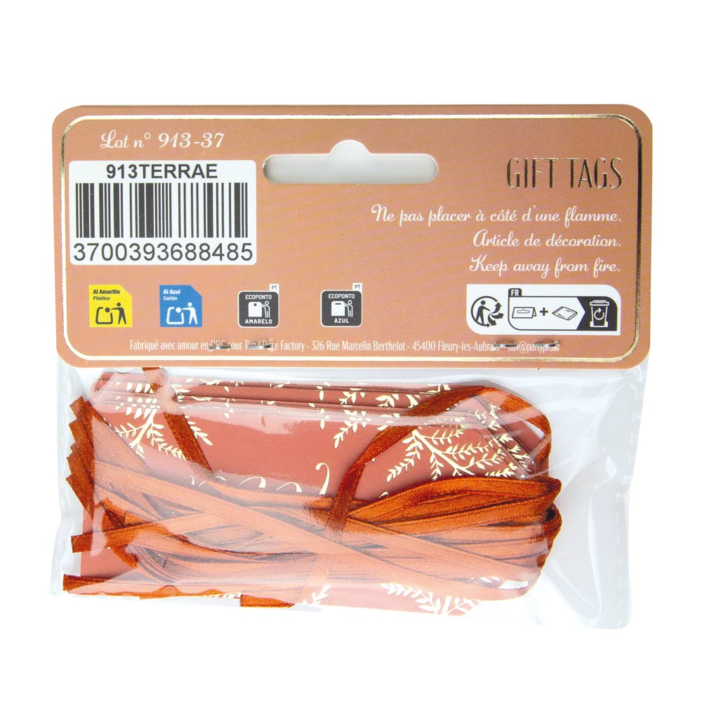 ETIQUETTES CADEAUX FOUGERE TERRACOTTA X 10