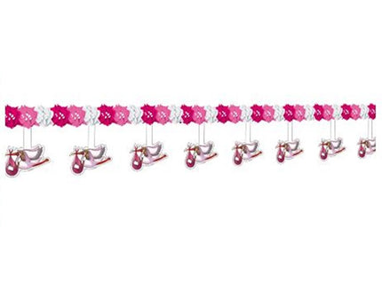 guirlande papier et suspensions cigogne 3m60 rose