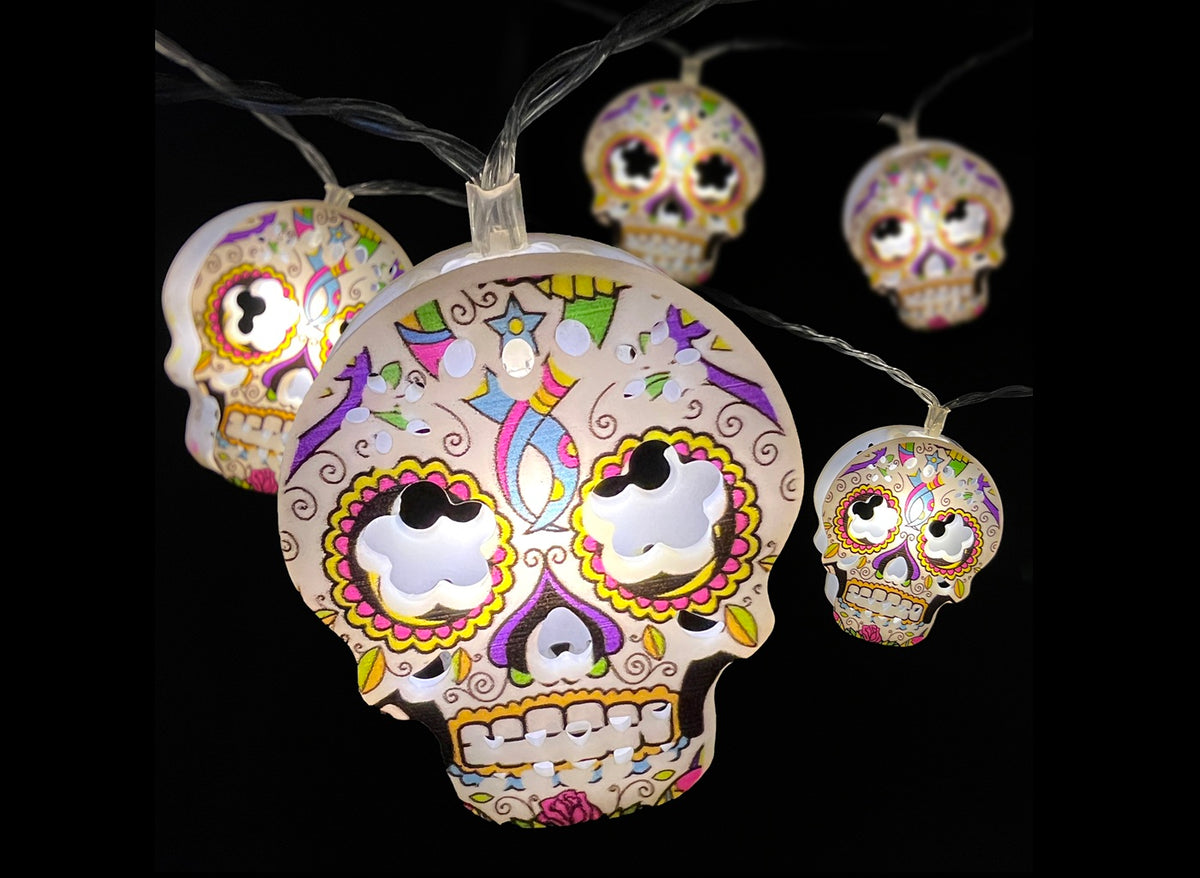 guirlande lumineuse led's 10 crânes dia de los muertos 1.65m