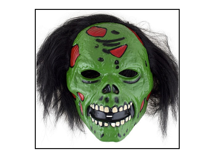 masque coque d'horreur zombie vert avec cheveux
