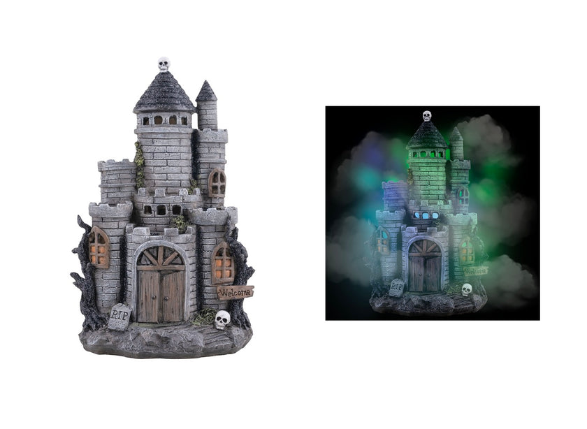 maison château hanté avec atomiseur lumineux 23x14.5cm 220v