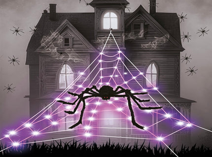 décoration toile d'araignée géante 125 led's avec araignée 5m