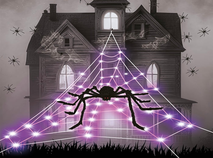 décoration toile d'araignée géante 125 led's avec araignée 5m