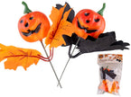 lot de 2 citrouilles avec feuilles sur pique 20cm