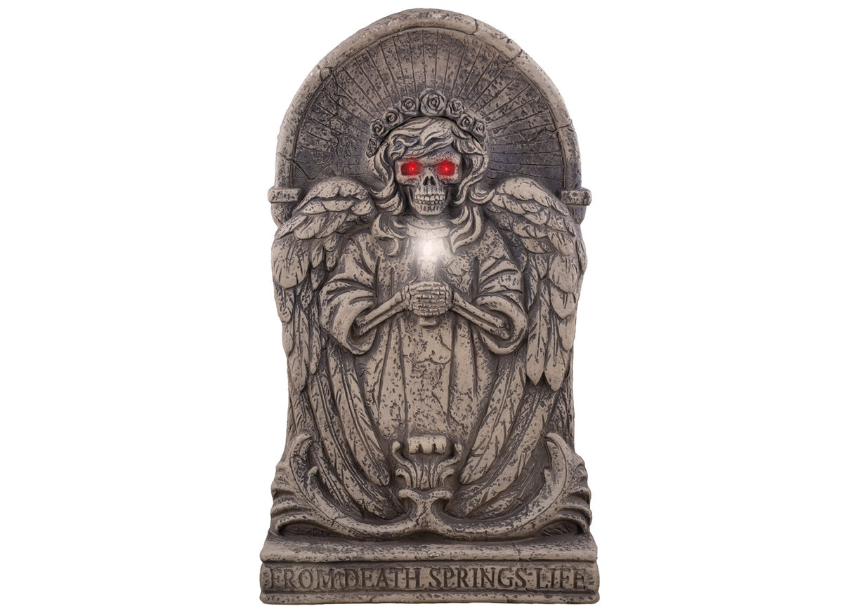 pierre tombale squelette ange lumineuse et sonore 63.5cm