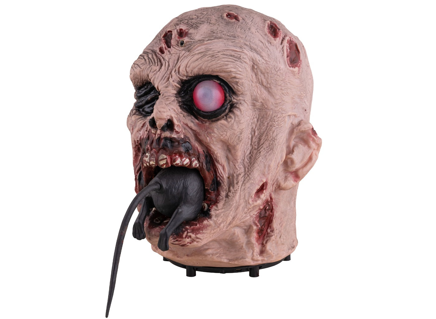 tête zombie avec rat lumineuse sonore et motorisée 25cm