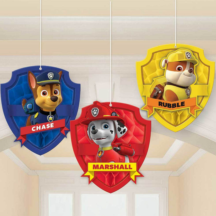 3 suspensions personnages nid d'abeille La Pat' Patrouille