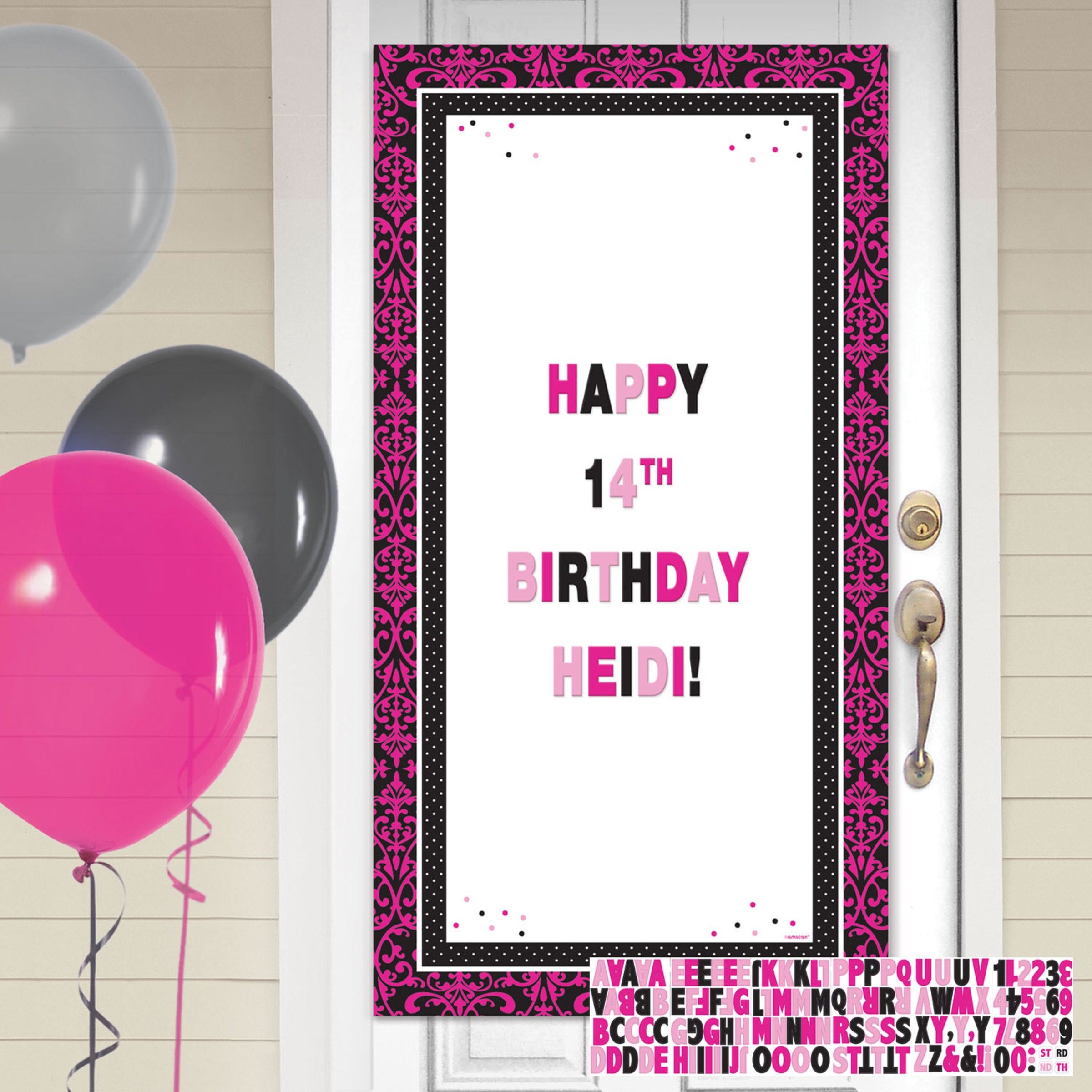 Affiche anniversaire personnalisable pour porte décoration époque rose et noire