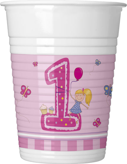 8 gobelets Girl's First Birthday