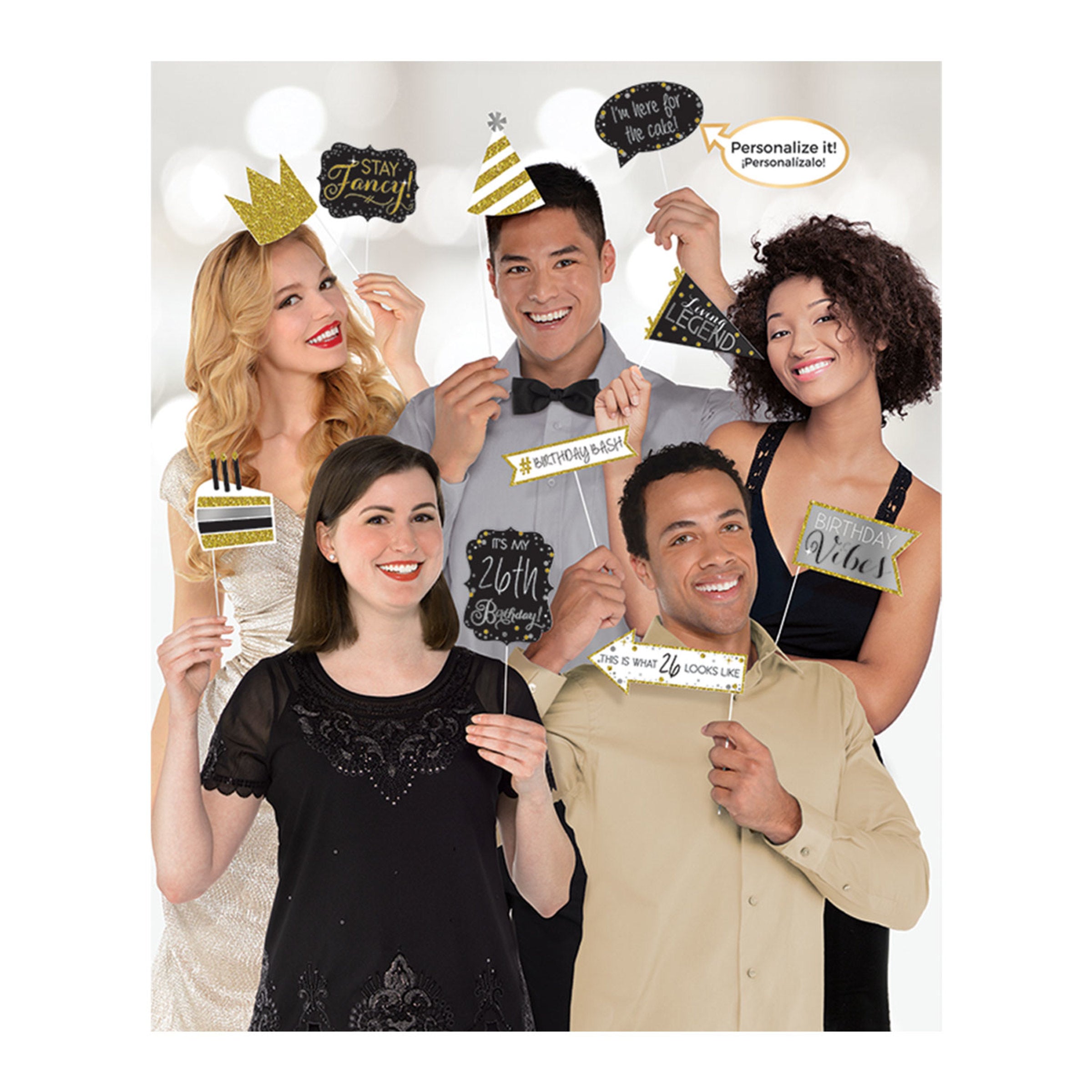 13 accessoires pour Photo booth Gold Celebration