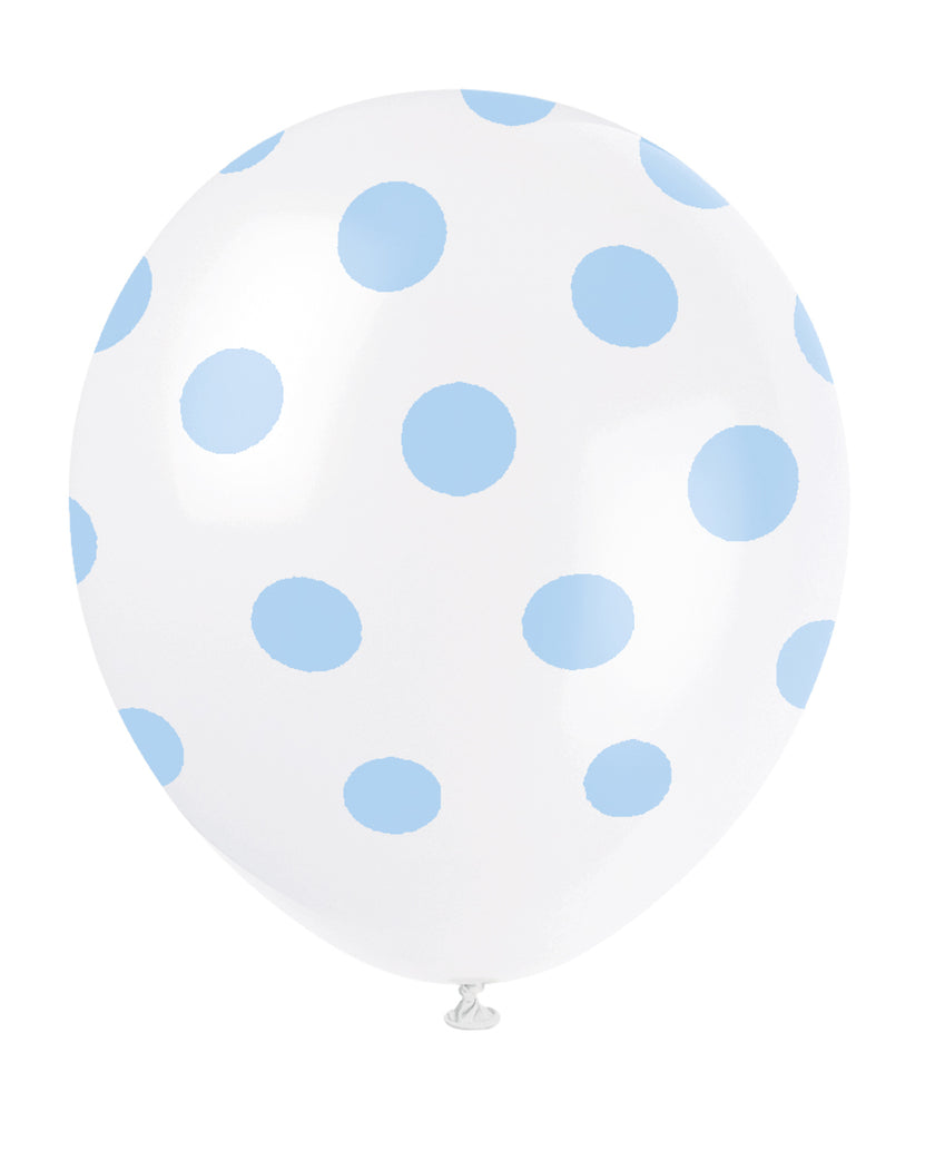 6 ballons blancs à pois bleus