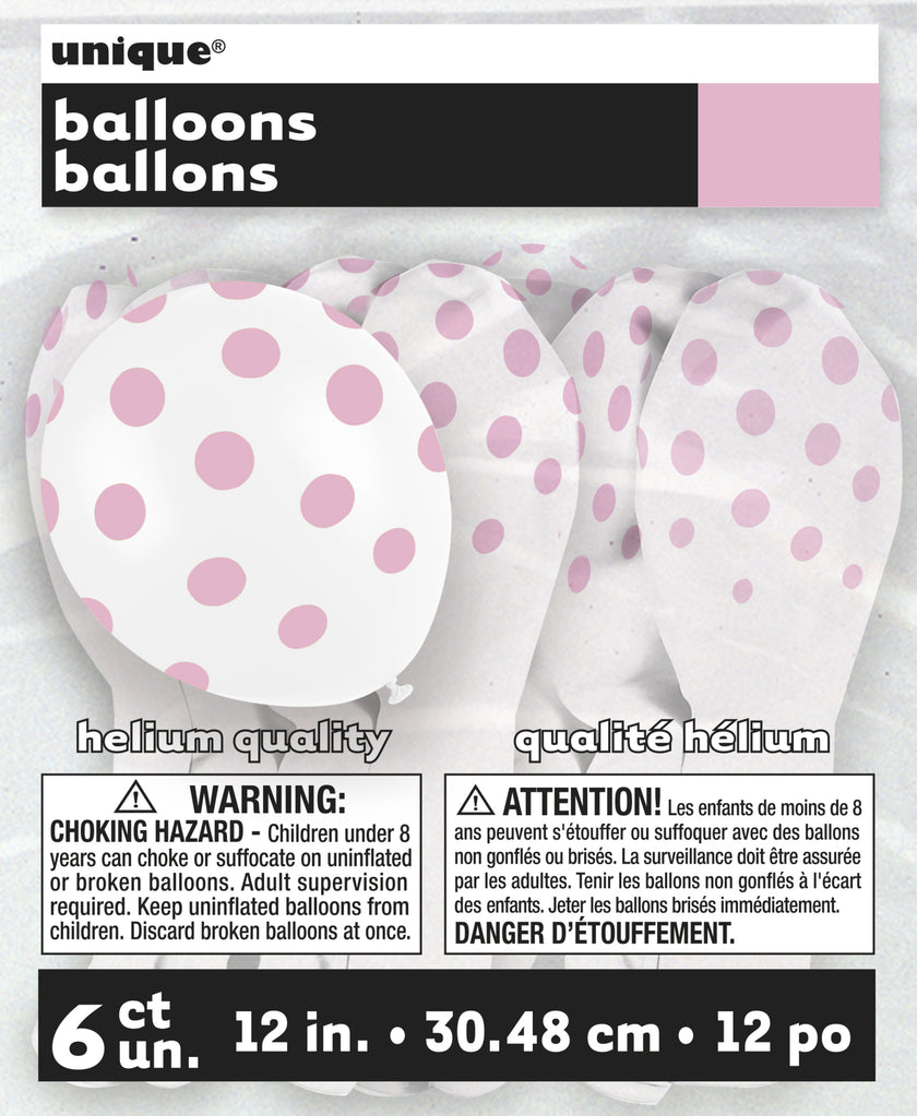 6 ballons blancs à pois roses