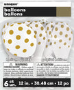 6 ballons blancs à pois dorés