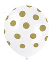 6 ballons blancs à pois dorés