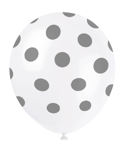 6 ballons blancs à pois argentés