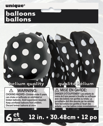 6 ballons noirs à pois blancs