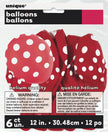 6 ballons rouges à pois blancs