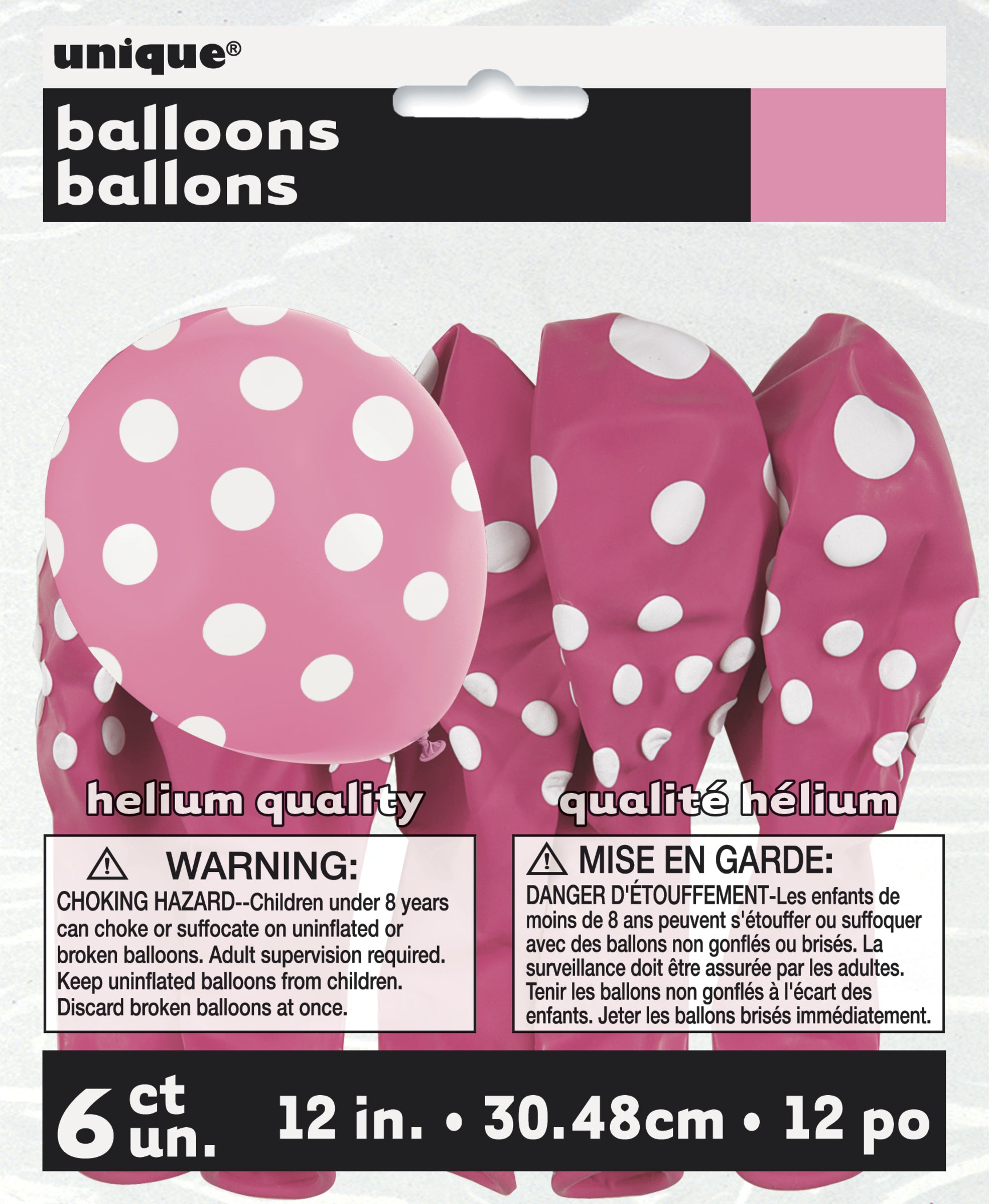 6 ballons roses à pois blancs