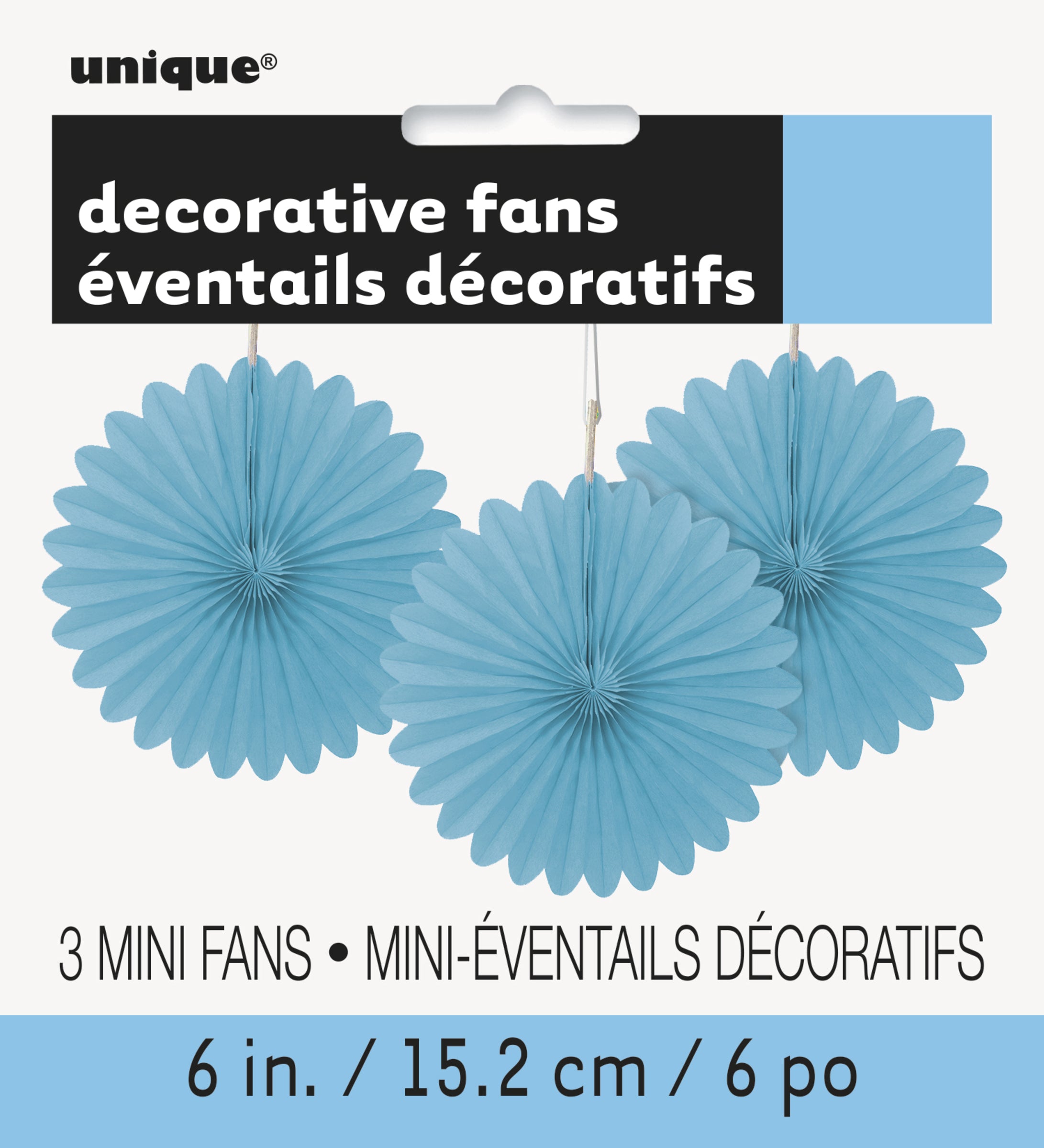 3 rosaces en papier bleu ciel - Gamme couleur unie