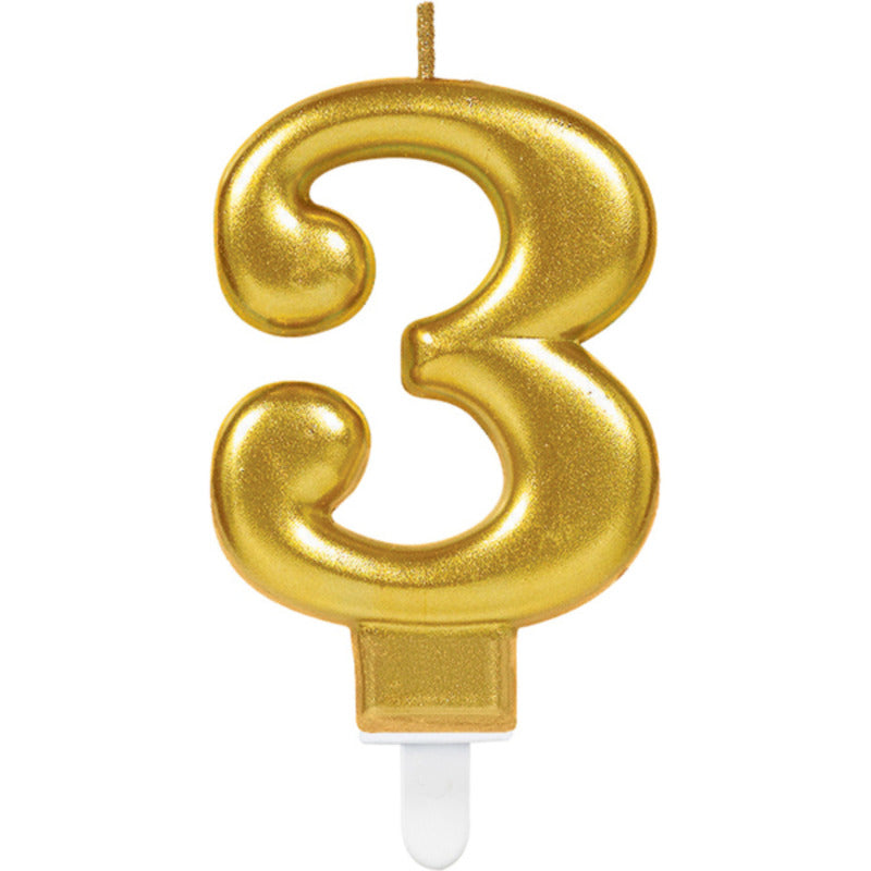 1 Bougie Chiffre 3 Or 9.3cm - Amscan