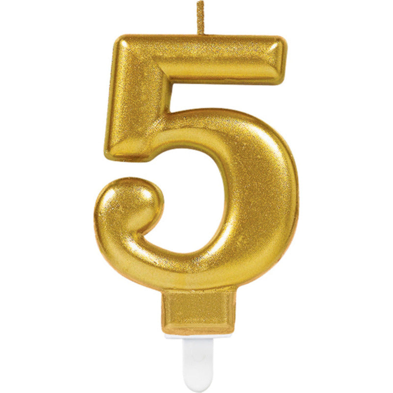 1 Bougie Chiffre 5 Or 9.3cm - Amscan