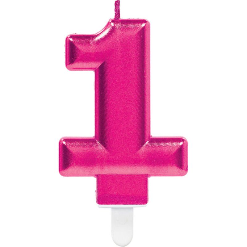 1 Bougie Chiffre 1 Rose 9.3cm - Amscan