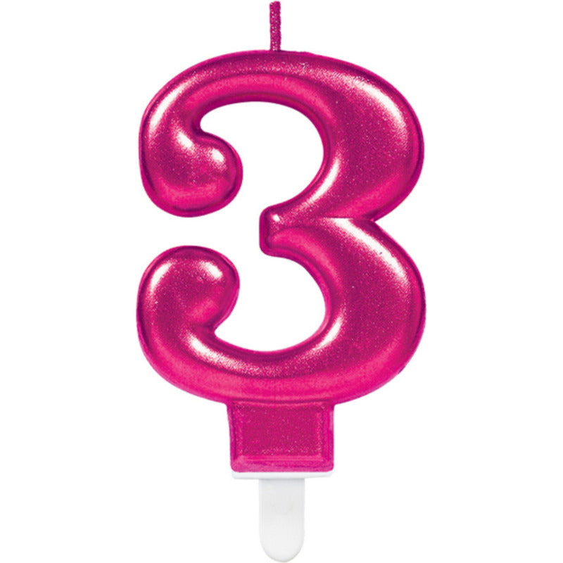 1 Bougie Chiffre 3 Rose 9.3cm - Amscan