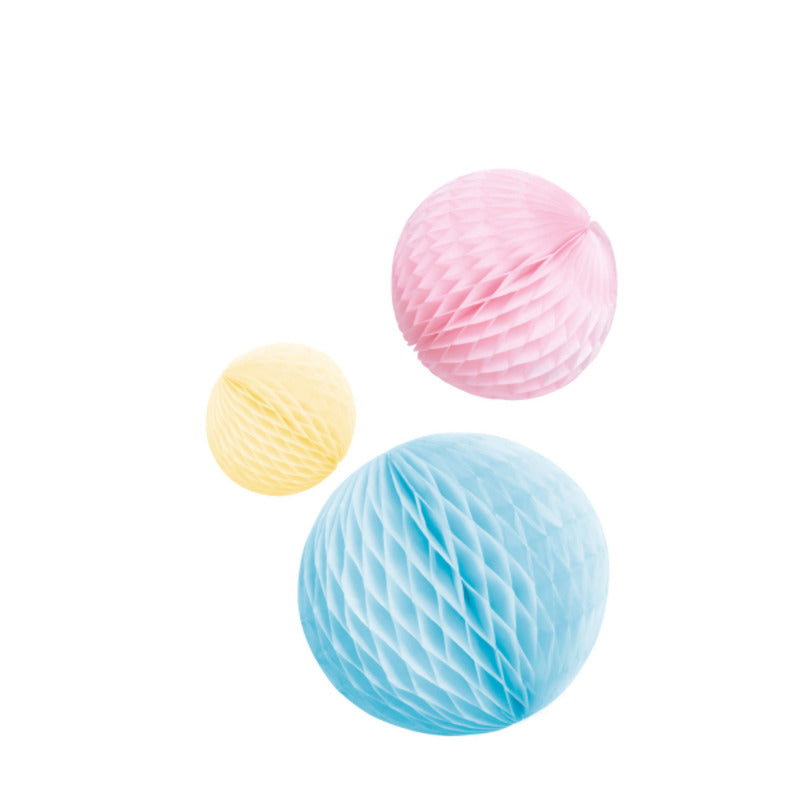 3 Décorations Nid Abeilles Papier Assorties Pastel - Amscan