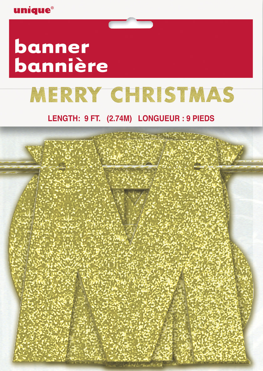 Guirlande dorée brillante Merry Christmas - Basic Christmas