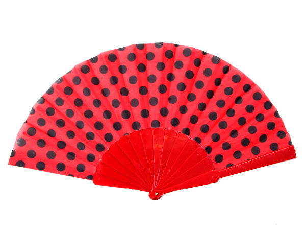 éventail à pois noirs plastique rouge 22cm