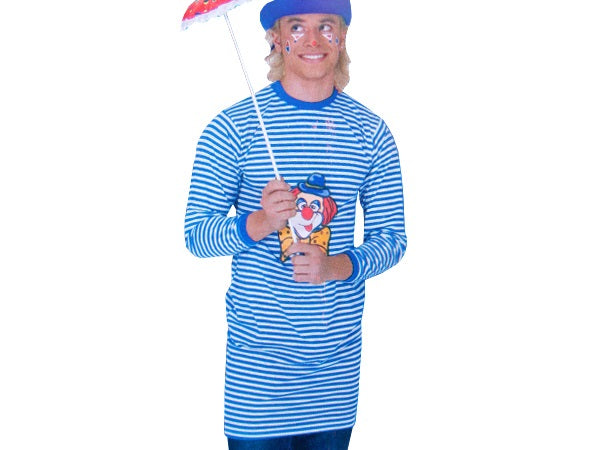 déguisement t-shirt long de clown bleu et blanc