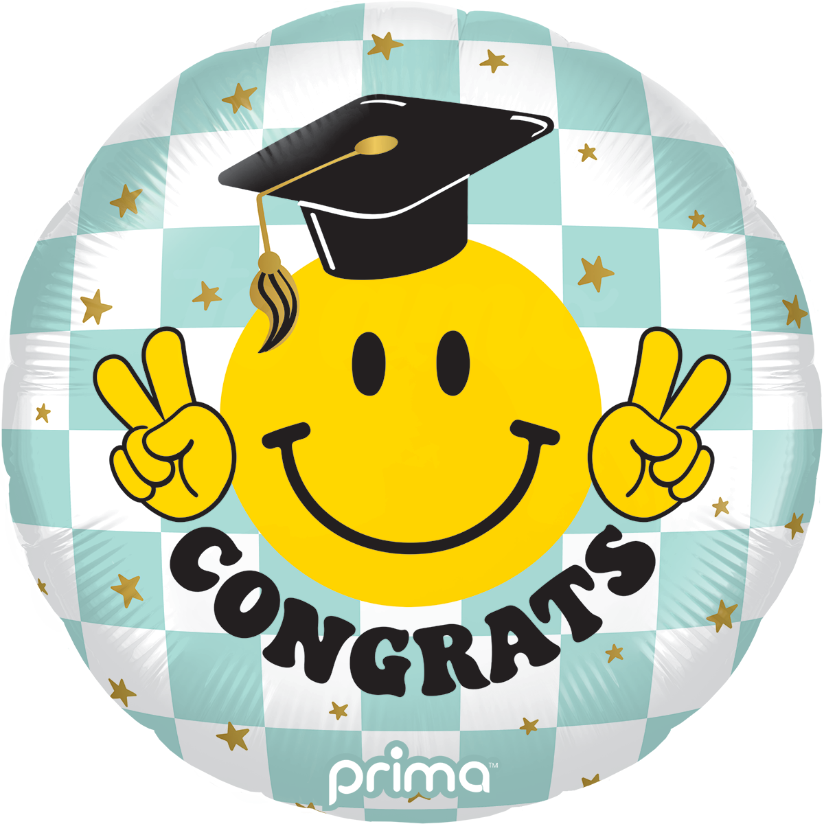 18” Round Congrats Smile Face Grad Checker - Prima
