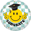 18” Round Congrats Smile Face Grad Checker - Prima