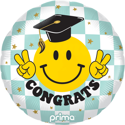 18” Round Congrats Smile Face Grad Checker - Prima