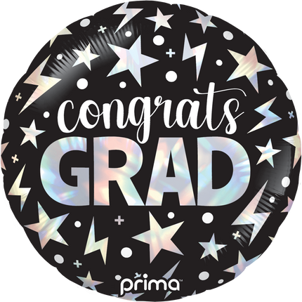 18” Round Congrats Grad Holographic Stars & Lightning Bolts - Prima