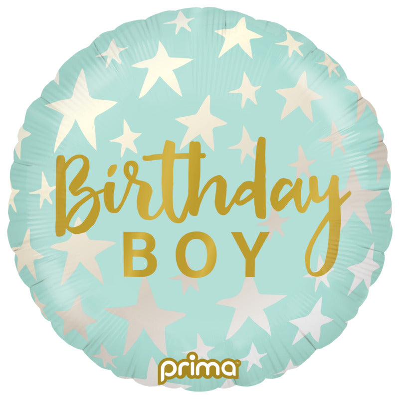 1 Ballon Aluminium Round Birthday Boy Stars 18
