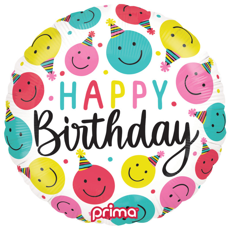 1 Ballon Aluminium Round Happy Birthday Happy Faces 18