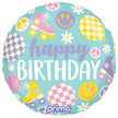 1 Ballon Aluminium Round Happy Birthday Retro Skates 18