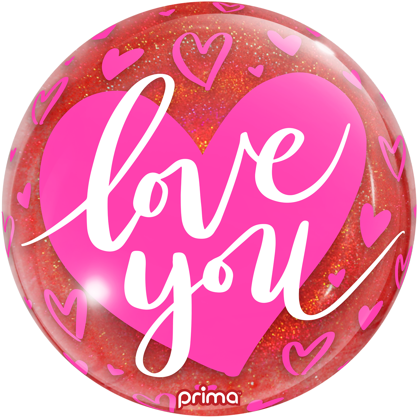1 Ballon Sphere love you Pink Hearts Red Glitter 10” - Prima