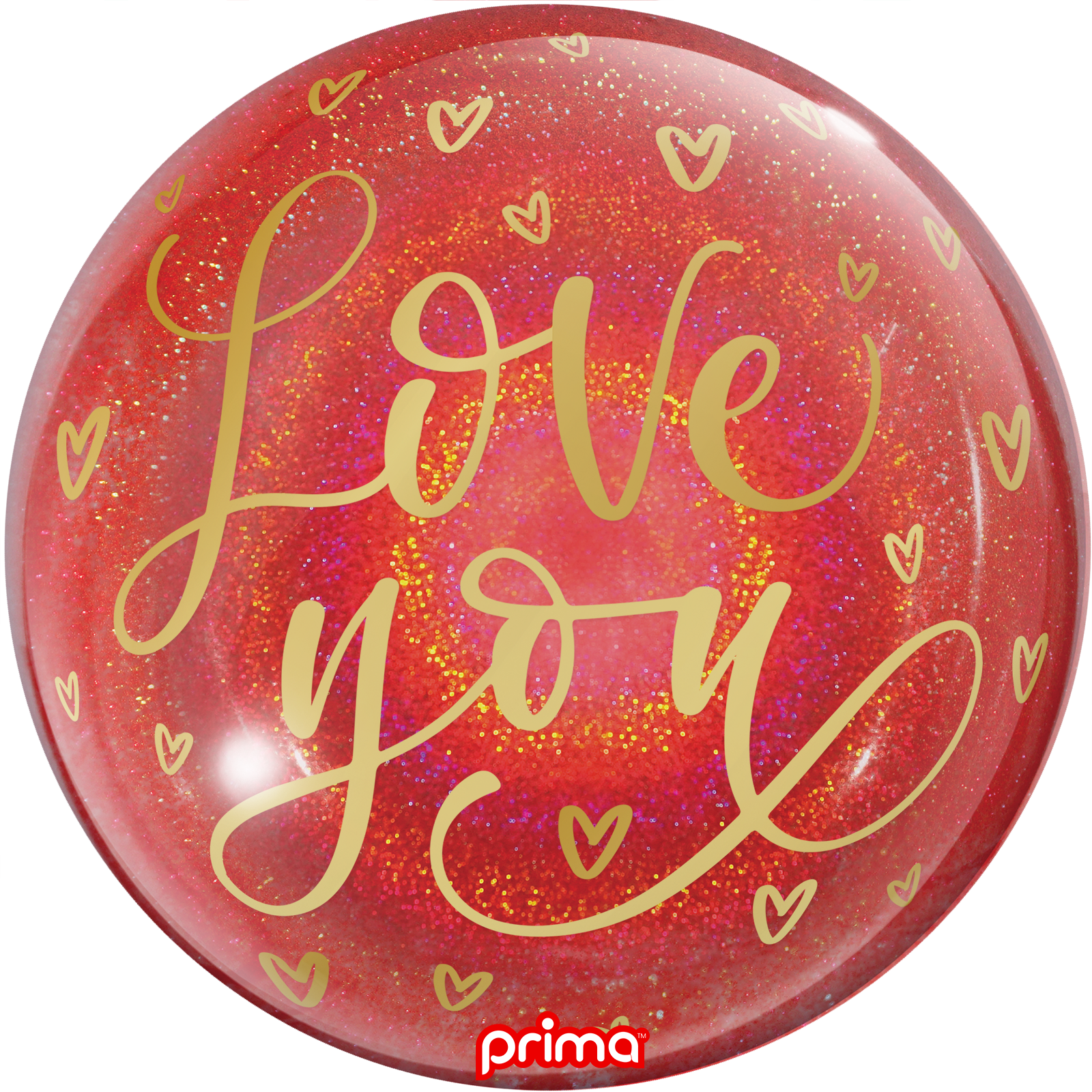 1 Ballon Sphere love you gold hearts red Glitter 20” - Prima