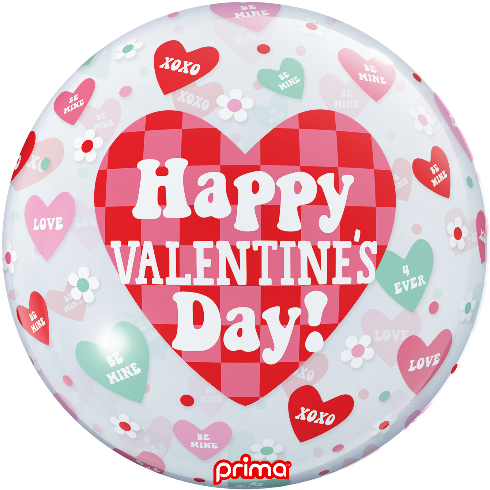 1 Ballon Sphere Happy Valentine's day checker heart 20” - Prima