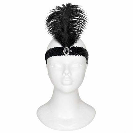 bandeau charleston plume d'autruche noir
