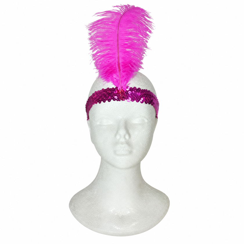 bandeau charleston plume d'autruche rose